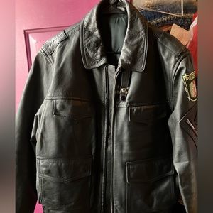 Men’s black leather German police jacket